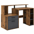 Moderner Bürotisch mit Stauraum, Tür, Schublade und Regalfächern, 140x89x55 cm, Holzoptik