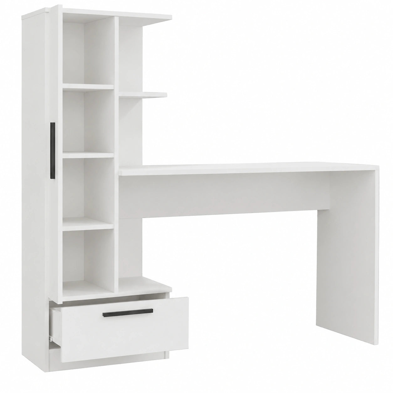 Ergonomischer Schreibtisch mit Regal, 140cm, für Büro und Zuhause, Eiche Artisan