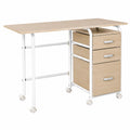Klappbarer Computertisch mit Schubladen und Rollen, Platzsparender Schreibtisch aus Metall für kleine Büros, 105 x 50 x 75 cm, Naturholz