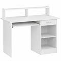 Moderner Computertisch mit Schublade und Regal, Weißer Schreibtisch für Büro oder Arbeitszimmer