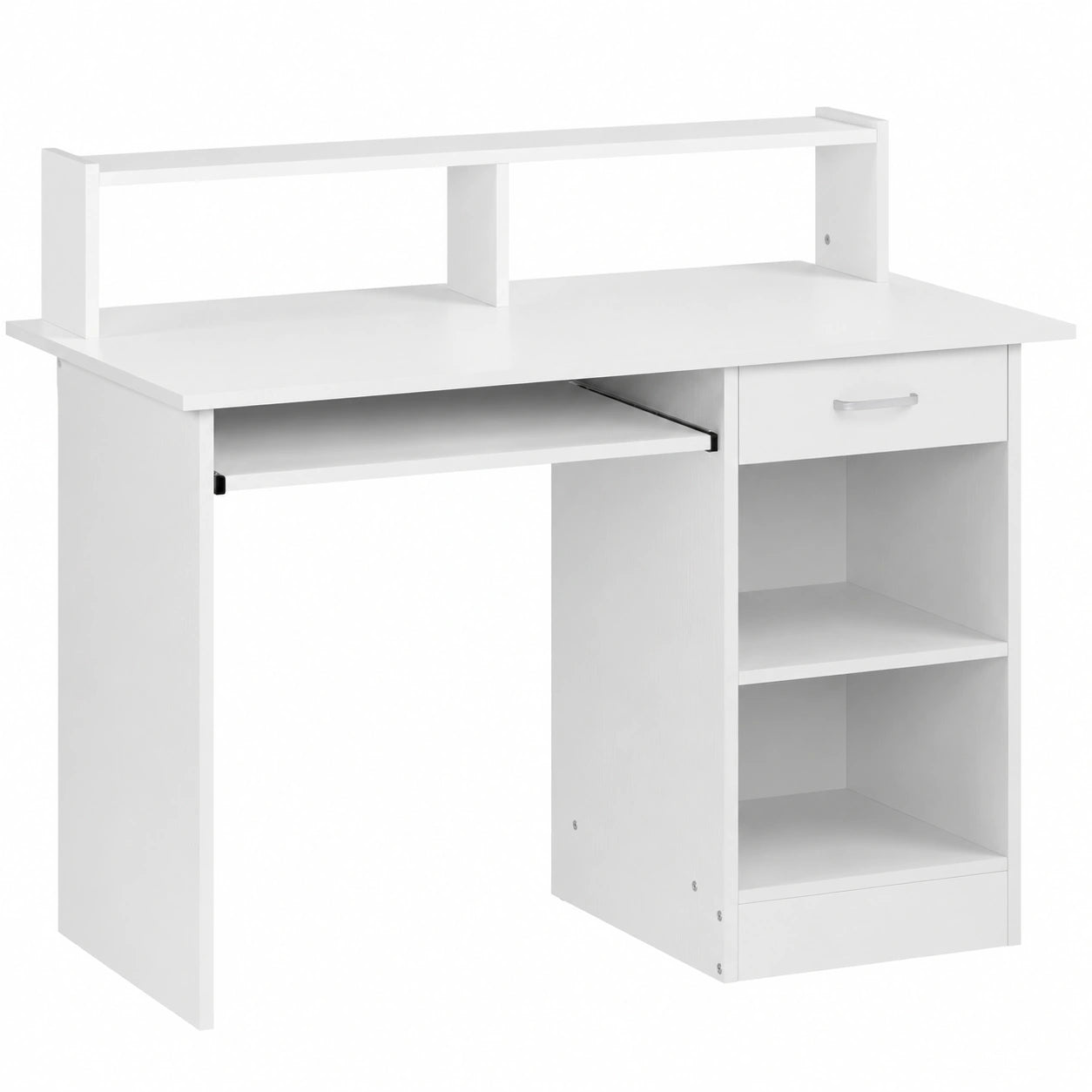 Moderner Computertisch mit Schublade und Regal, Weißer Schreibtisch für Büro oder Arbeitszimmer