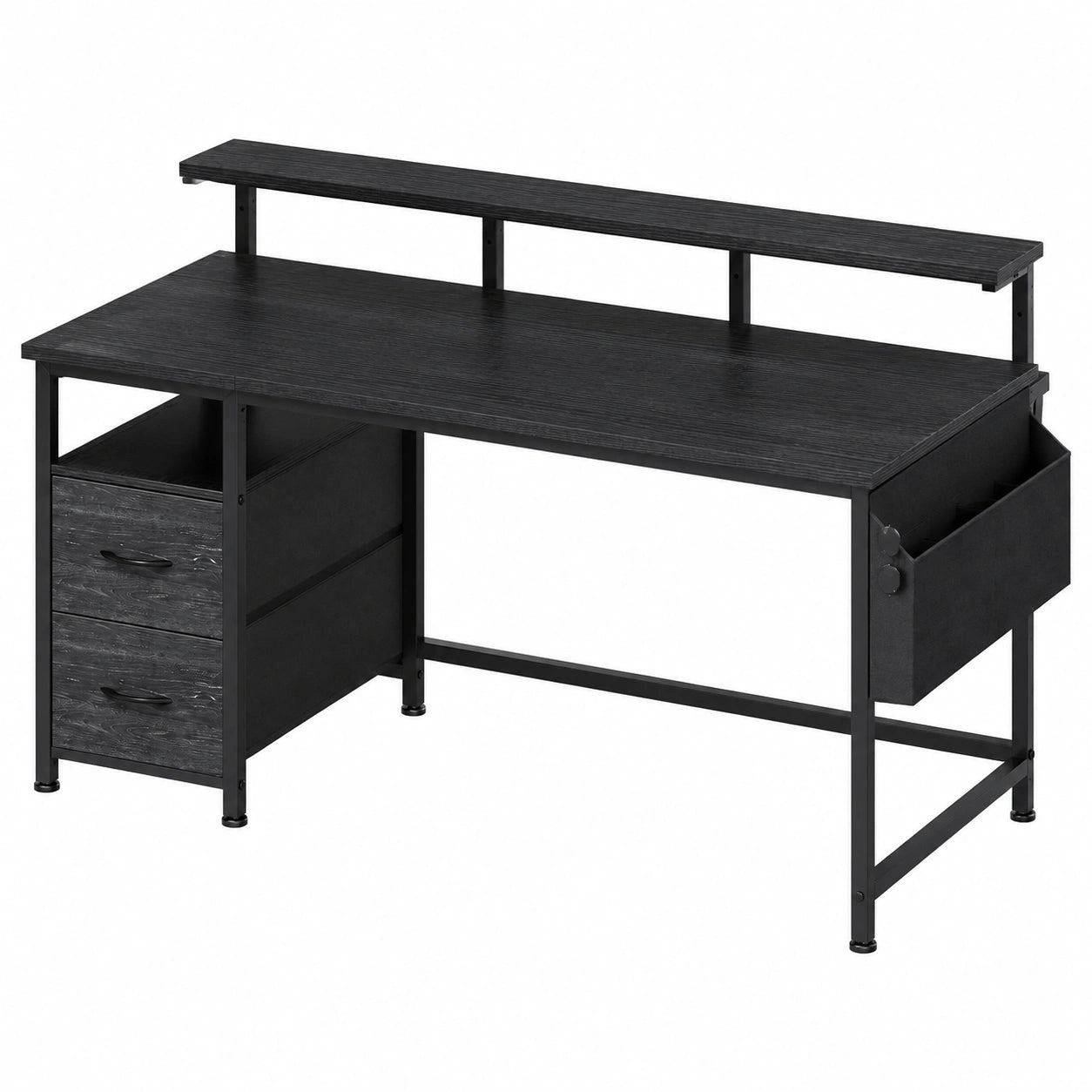 Gaming Schreibtisch 140x48 cm mit Schubladen und Monitorständer, Computertisch für Gamer und Büro, Schwarz