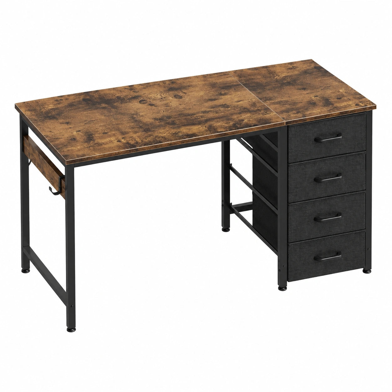 Moderner ODK Computertisch mit 4 Schubladen und Kopfhörerhalter, 120x48x75.7 cm, Büromöbel aus Holz, Braun